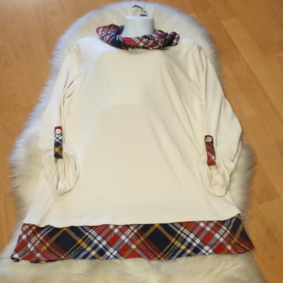 Ali Miles Cowl Neck Tunic with Plaid Trim - Picture 9 of 15